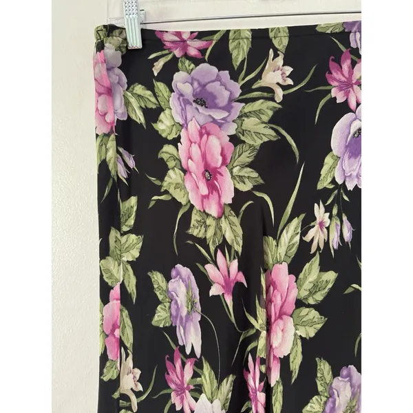 Allison Taylor Dark Floral Silk Midi Skirt Size Medium - Image 3