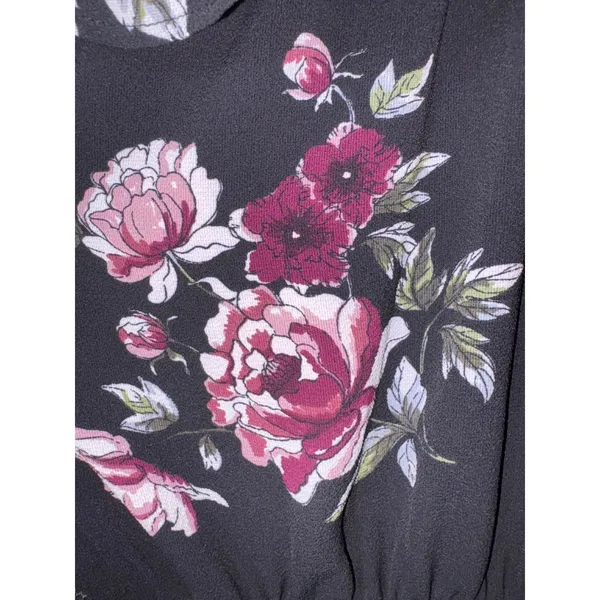 No Boundaries Floral Ruffle Cold Shoulder Jumpsuit XL 15-17 Black Pink Wide Leg - Image 5