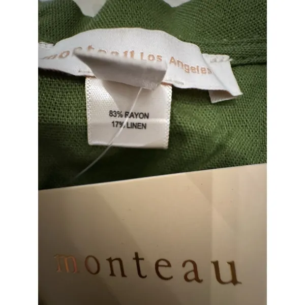 Monteau‎ dress button-front Shirt ruffle Peter Pan collar Linen Green Size Small - Image 11