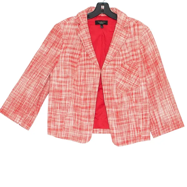 Talbots Linen Blend Blazer Business Casual 3/4 Sleeve Career Office Open Pink 14 - Image 2