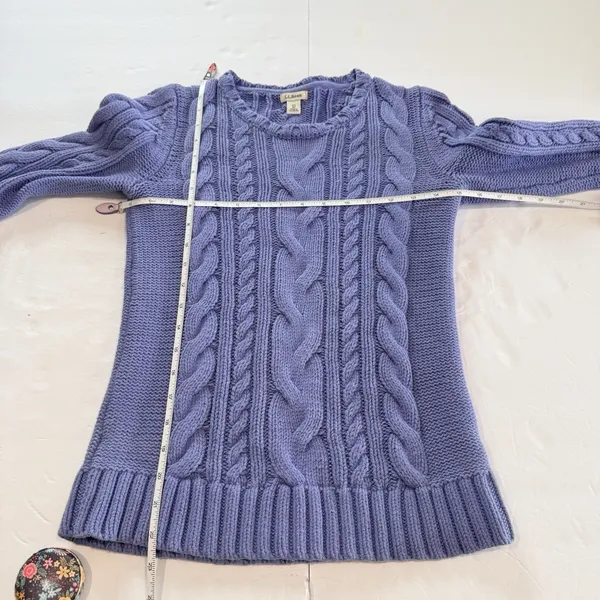 LL Bean Periwinkle Double L Mixed Cable Crew Neck Pullover Cotton Sweater XS Blue - Image 7