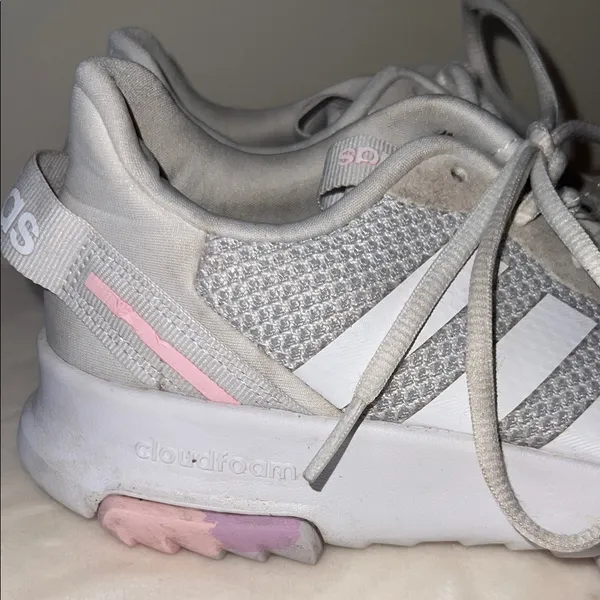 Adidas Cloudfoam Pure‎ Sneakers Women’s Size 4– Gray & White with Pink Accents - Image 4