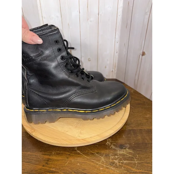 Dr. Martens Boots Womens 7‎ Black 1460 W Smooth 8 Eye Lace-Up Yellow Stitch Gum - Image 2