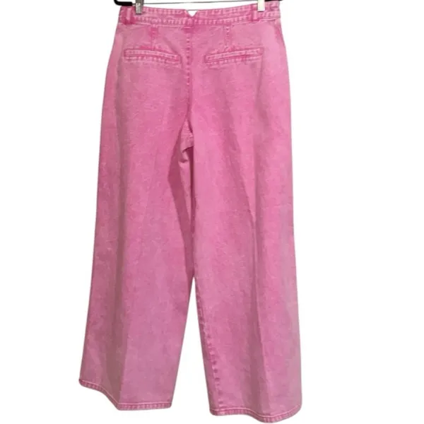 AVEC LES FILLES High Waist Wide Leg Jeans Bubble Gum Pink pleated SZ-30 - Image 4