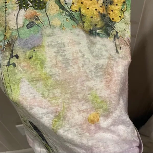 Cute vintage Y2K floral burnout bling top short sleeve mountains wildflower moss - Image 10