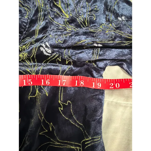 Anthropologie Navy Blue‎ Velvet Floral Embroidered Square Neck Blouse M - Image 7