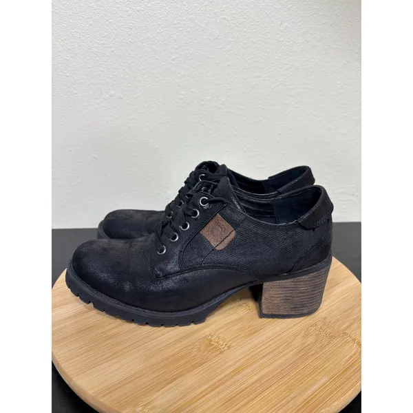 B52 by Bullboxer Booties‎ Women 9 Black Lace Up Lug Sole Block Heel Boots - Image 2