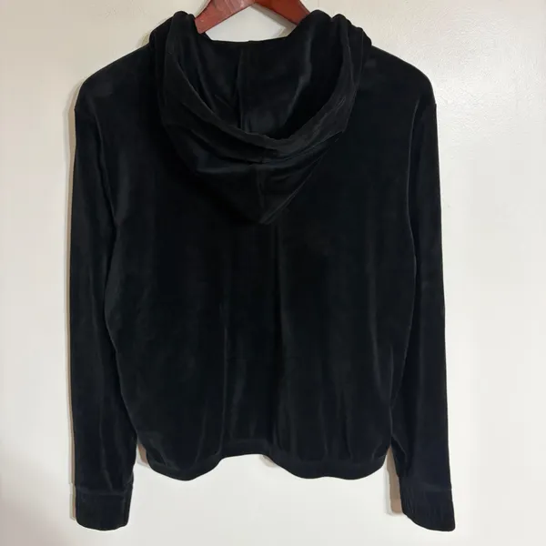 Fila Womens Black Velour Quarter Zip Hoodie Silver Logo Long Sleeve‎ Pullover M - Image 9
