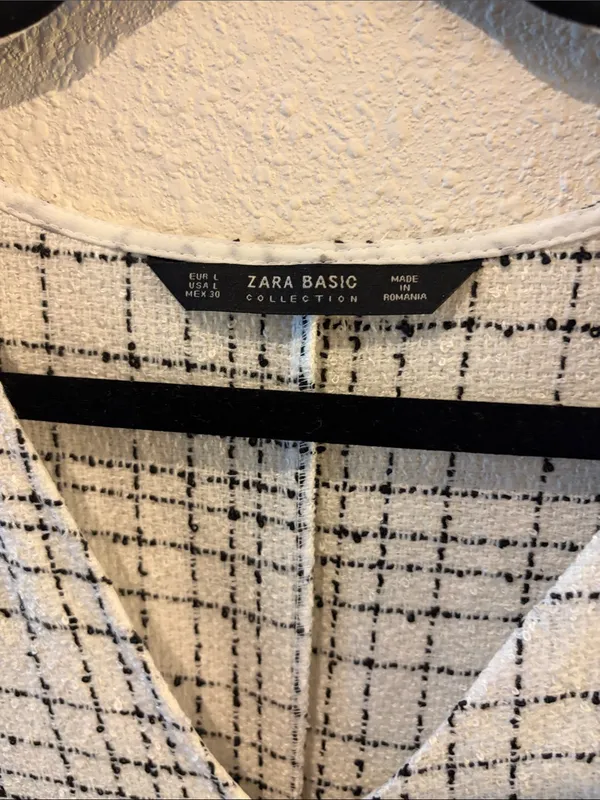 NWT Zara Basics White and Black Checked Ruffle Tunic - Image 2