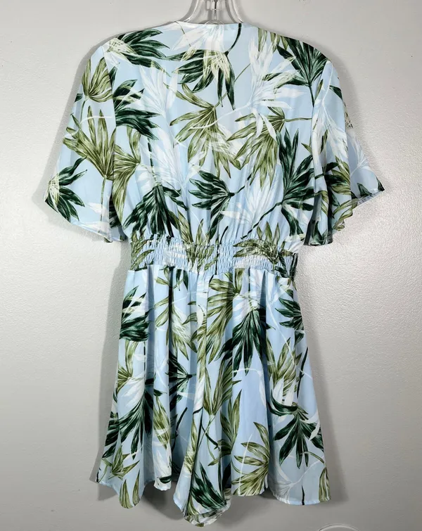 Peach Love Light Blue Palm Leaf Cutout Front Jumpsuit Romper Large Beach Cruise - Image 6