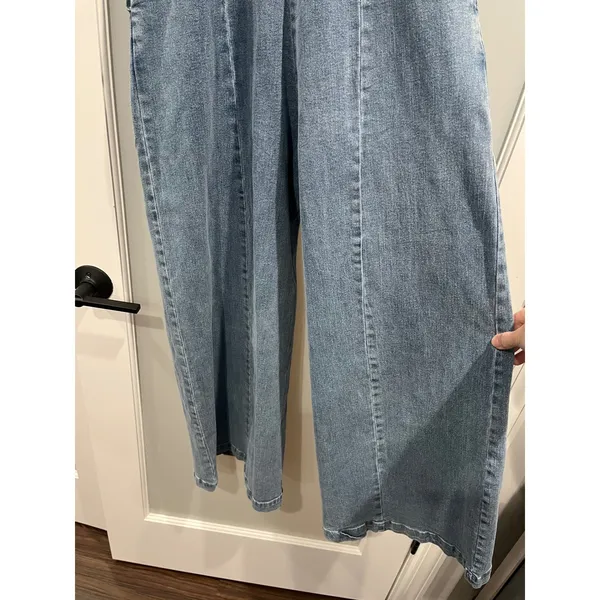 Denim Jumpsuit Women's Small‎ Blue Strapless Wide Leg Pockets - Image 5