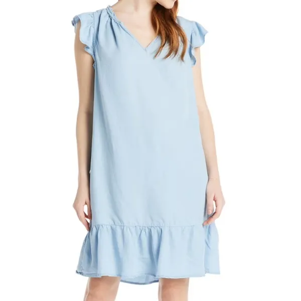 Time and Tru Womens Dress Size M Light Blue Split Neck Flounce Hem Casual Ruffle - Image 6