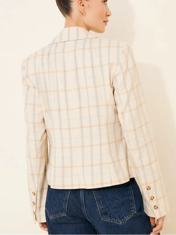NWT Free People Whip Smart Classic Plaid Blazer Ivory Neutral XS - Image 3