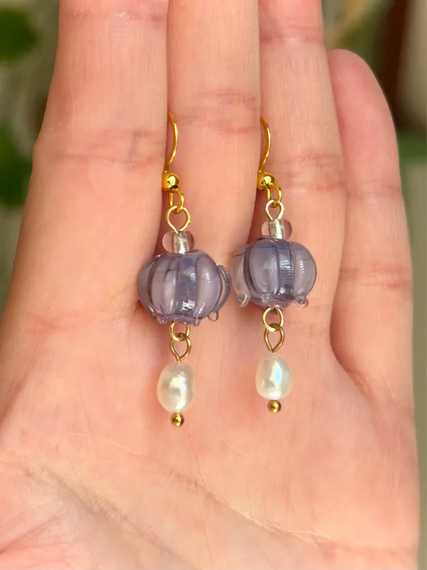 Lilly of the valley mini purple flower fairy cottage dainty dangle earrings 💜 - Image 4
