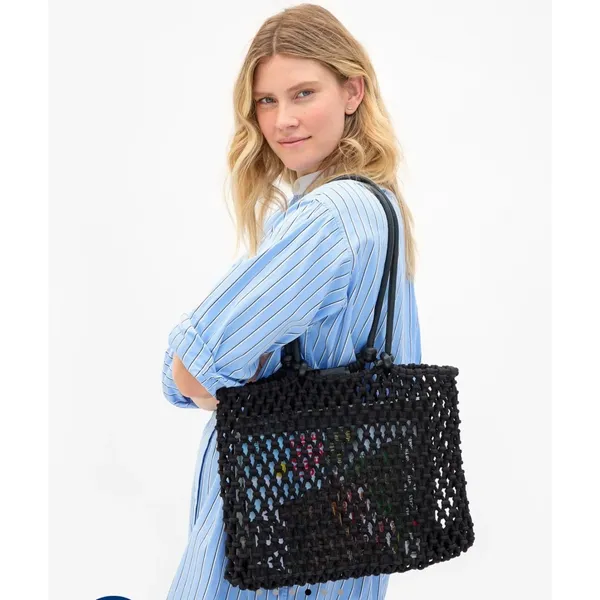 Clare V Black Sandy Tote Bag Cotton Rope Macrame Leather Handles NWT - Image 2