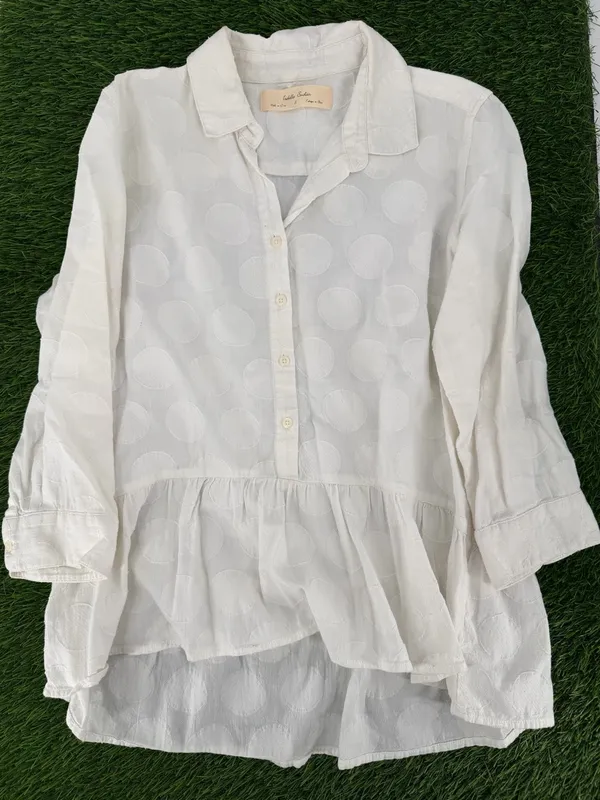 Anthropologie Isabella Sinclair Belia Peplum Popover Cotton White Dot Button Top - Image 4