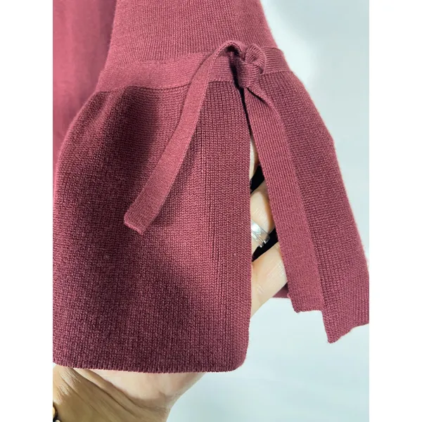 LOFT Knit Bell Sleeve Tie Detail Sweater Top‎ Women's M Maroon Office Wear Girly - Image 5