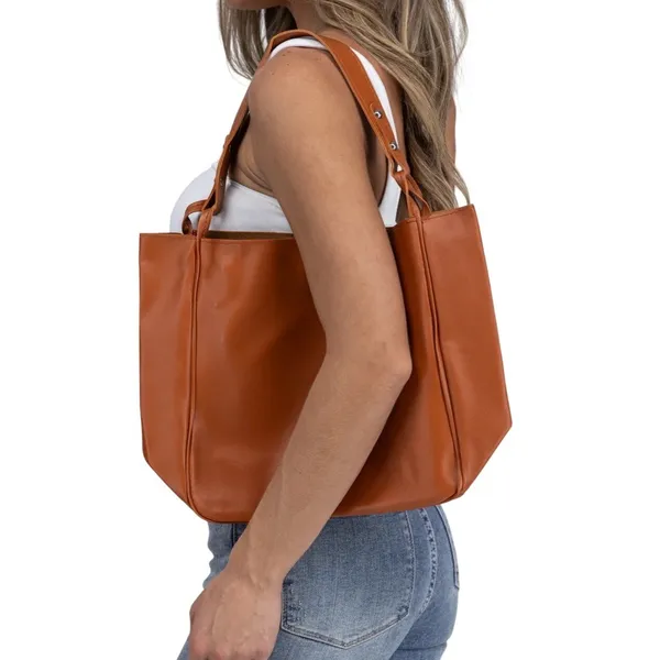 Simple Trendy Shoulder Bag / Purse, 11.5 X 5,‎ Vegan Leather, Snap Closure Camel - Image 2