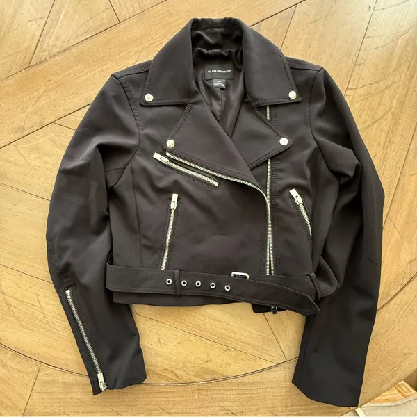 Club Monaco Black Scuba Moto Lacarrah Jacket Belted Size S/P - Image 2