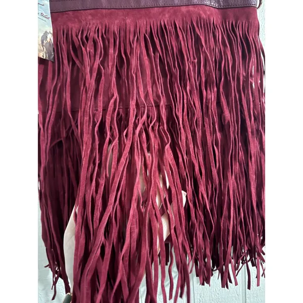 Heritage West Western Handbag Burgundy Fringe Tote Bag Gold Whipstitch New - Image 3