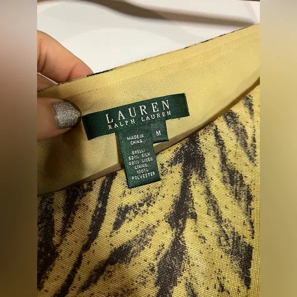 Vintage Lauren Ralph Lauren Khaki Black Batik Tropical Palm Leaf Print Skirt - Image 9