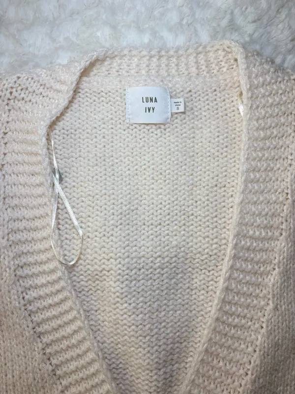 Luna Ivy Cream Strawberry-Appliqué Cardigan Sweater - Image 2