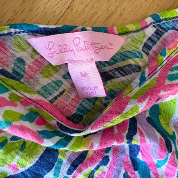 Lilly Pulitzer Pink Navy Green Abstract V-Neck Tank Top - Image 4