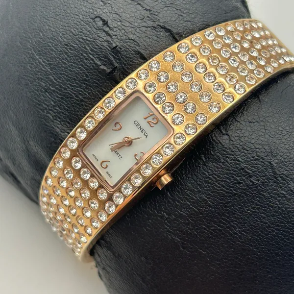 Geneva Rose Gold Crystal Embellished Women’s Bangle Watch - Image 2
