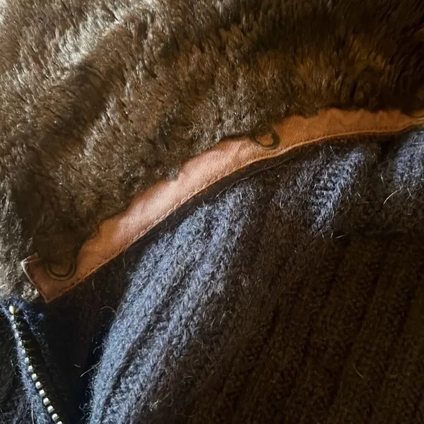 Roberto Collina Large Navy Rib Knit‎ Zip Up Sweater Removable Fur Collar Grandma - Image 4