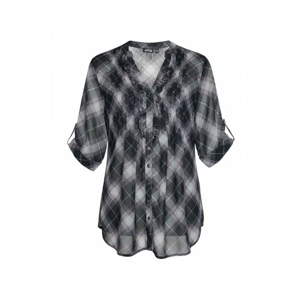 APT 9 Women's L Black Plaid‎ Ruffle Sheer Top w/ Black Tank Top Soft Goth Grunge - Image 2