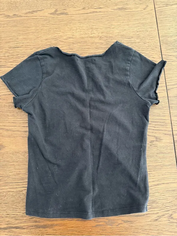 Brandy Melville Black Ruched V-Neck Short Sleeve Top - Image 2