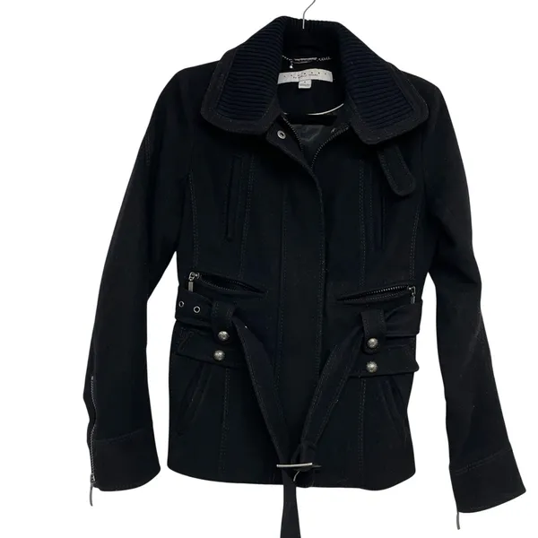 Laundry by Shelli Segal Black Belted Short Trench Coat Womens 4 Preppy Classic Fall - Image 2