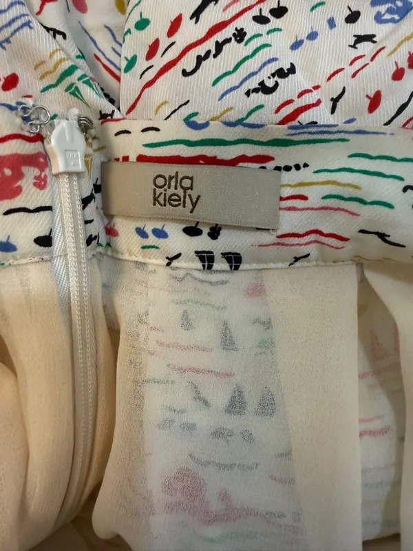 Orla Kiely Silk Sailboat Print Pleated Midi Skirt Nautical Marine Whimsical - Image 2