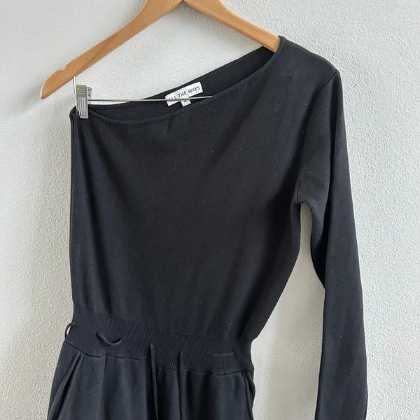 All The Ways Black Bodysuit Jumpsuit One shoulder Long Sleeve Size M - Image 4
