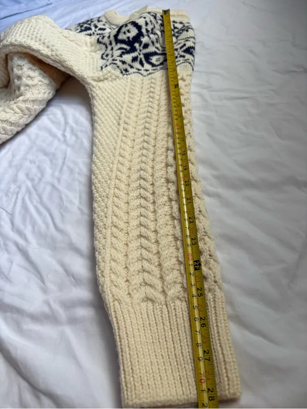 Original Aran Co Women Fair Isle Crew Neck Aran Sweater M cream 100% Merino woo - Image 10