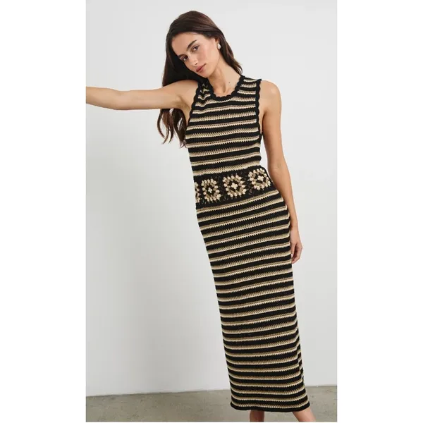Rails Coco Crochet Knit Midi Dress Black Cream Brown‎ XS - Image 2
