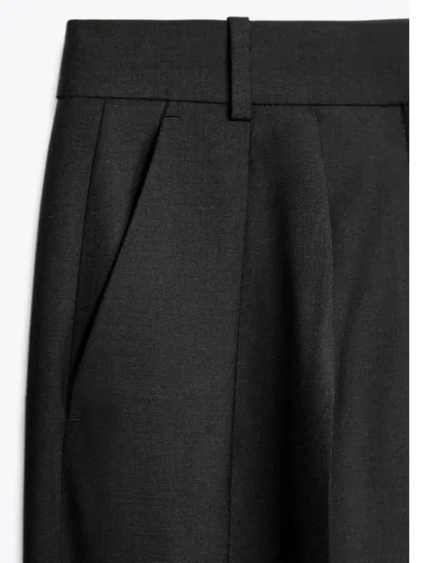 ZARA Full Length Wool Blend Pleated Trousers Black Size XL - Image 3