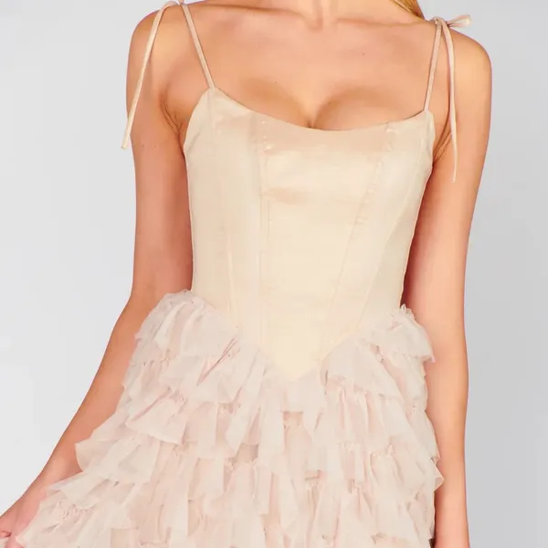 Show Me Your Mumu Francesca Corset Maxi Dress Champagne Tulle Ruffle - Image 3