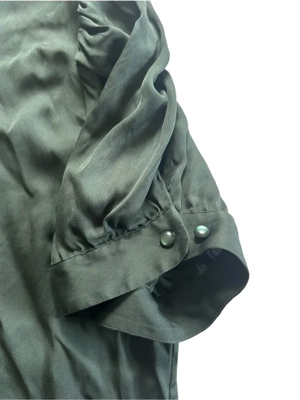 Quince Washable Stretch Silk Puff Sleeve Blouse Forest Green Sz M Contemporary - Image 9