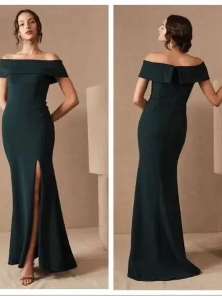 BHLDN Delice Off-the-Shoulder Crepe Long Maxi Dress Formal Gown Dark Green US 6 - Image 2