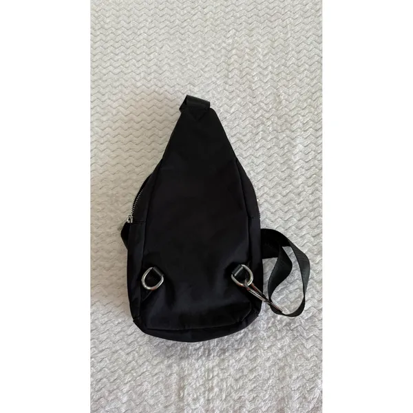 TopShop Black Nylon Sling Bag Crossbody Backpack Adjustable Silver Hardware - Image 5