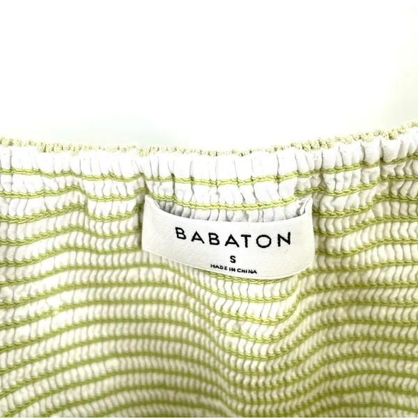 Aritzia Babaton GREEN Hadwyn Puff Sleeve Crop Sweetheart Neckline Linen Blouse - Image 5