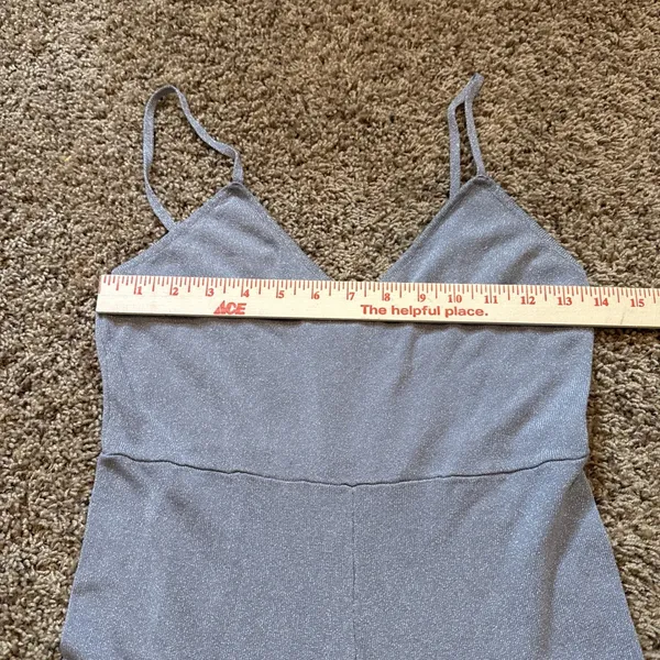 Revolve Superdown Tasha Spaghetti Strap Wide Leg Jumpsuit Slate Blue Sparkle Med - Image 5