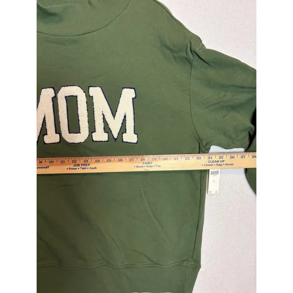 Anthropologie oversized Green MOM Chenille Patch Mock Neck Sweatshirt XS fits M - Image 6
