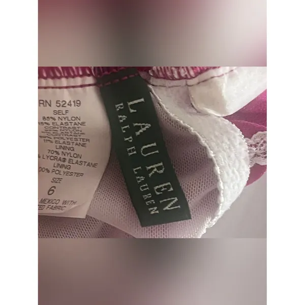 Lauren Ralph Lauren Bel Aire Skirted One-Piece Swimsuit Magenta White Size 6 - Image 7