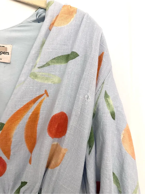 Finders Keepers Calypso Light Blue Fruit Print Puff Sleeve Mini Dress XS - Image 8