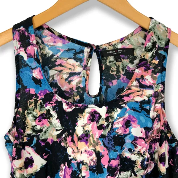 Romeo & Juliet Couture L Floral Pattern Sleeveless Blouse Tank Top Womens Blue - Image 5
