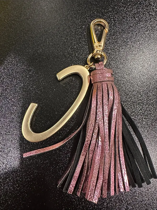 Anthropologie Gold 'C' Initial Keychain with Pink Metallic Tassel - Image 3