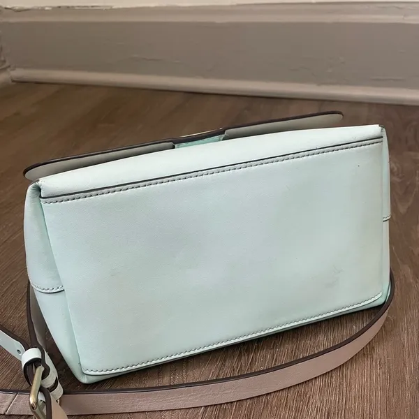Kate Spade Mint Teal Blue Leather Crossbody Bag Purse ~ Fold over Magnetic - Image 16