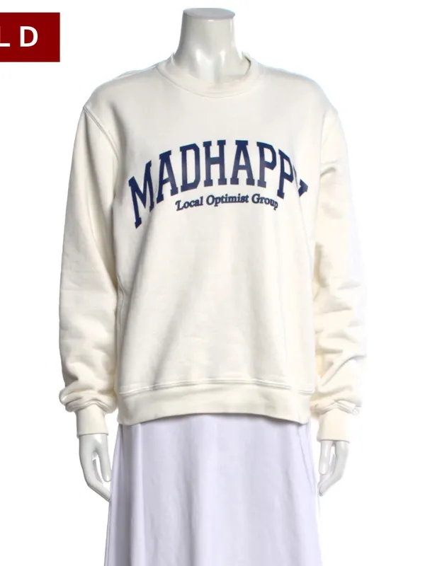 MADHAPPY White Crewneck Sweatshirt with Arch Logo - Image 4